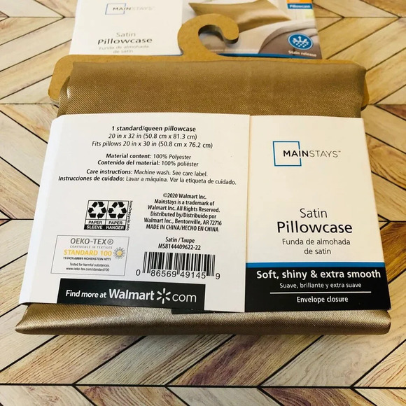 Mainstays Satin Standard Pillowcase Cover, Gold, 20"x32" Set of 2 - Picture 4 of 4